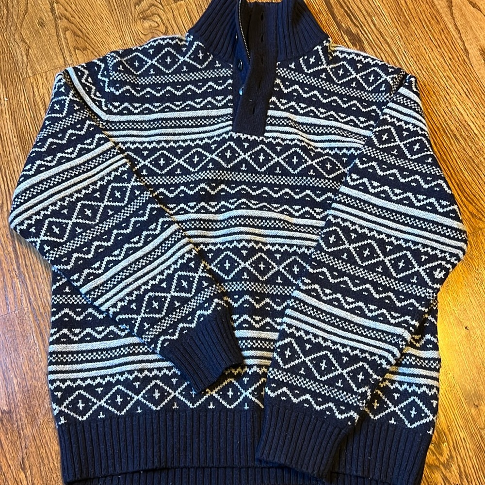 Lands End merino wool blend blue sweater size Medium